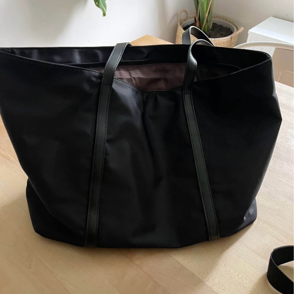 Black Nylon and Faux Leather Tote Bag